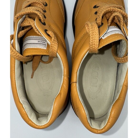 TOD'S LOW TOP SNEAKERS EU 37 1/2, US 7.5 Orange Leather Lace Up - Picture 8 of 11